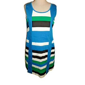 ALMATRICHI Blue Stripe Stretch Sheath‎ Dress Cotton sz 44